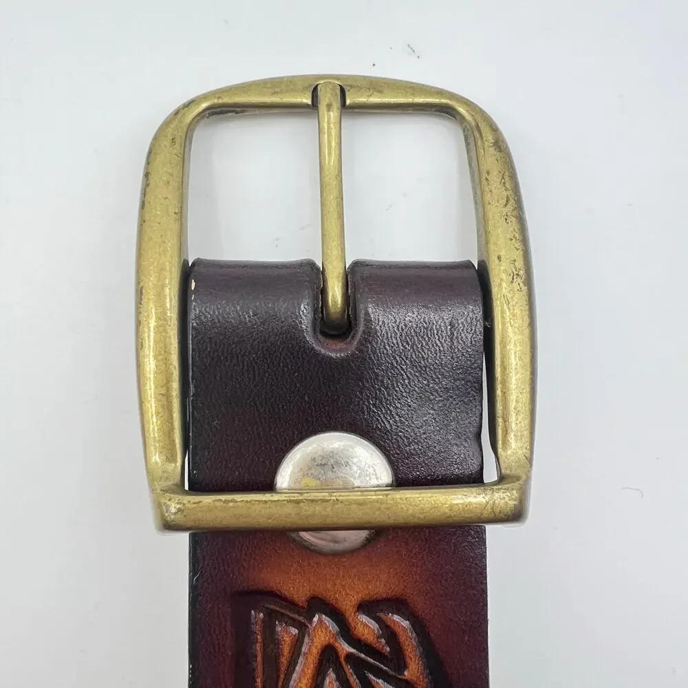 Vintage 80s Rusty Wallace Nascar Hand Tooled Leather Belt Size Medium Handmade